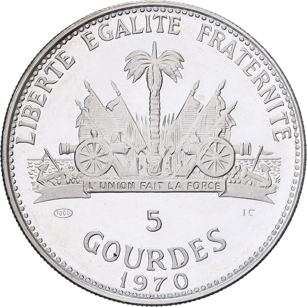 Haïti, 5 Gourdes, Columbus Discovers America, 1970, Proof, Zilver, PR+