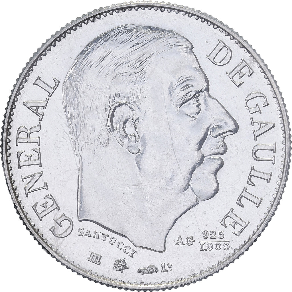 France, Token, Général De Gaulle, 1980, Silver, MS(65-70)