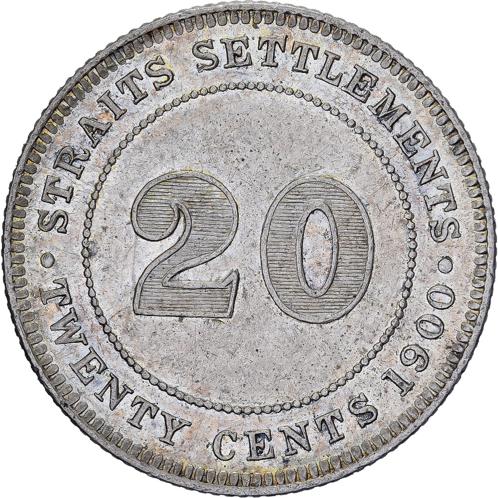 Straits Settlements, Victoria, 20 Cents, 1900, London, Silver, AU(55-58)