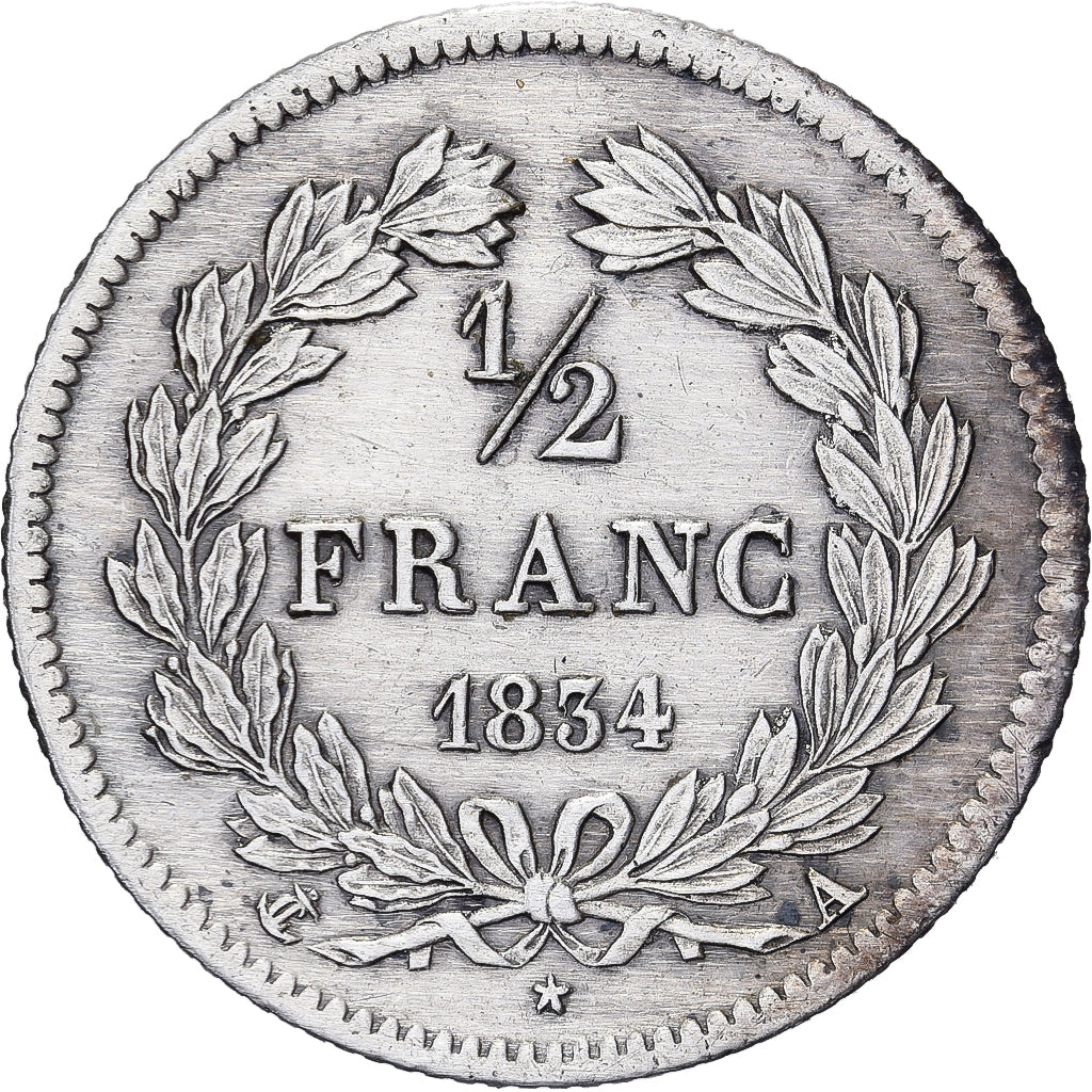 Francia, Louis Philippe I, 1/2 Franc, 1834, Paris, Plata, EBC, Gadoury:408