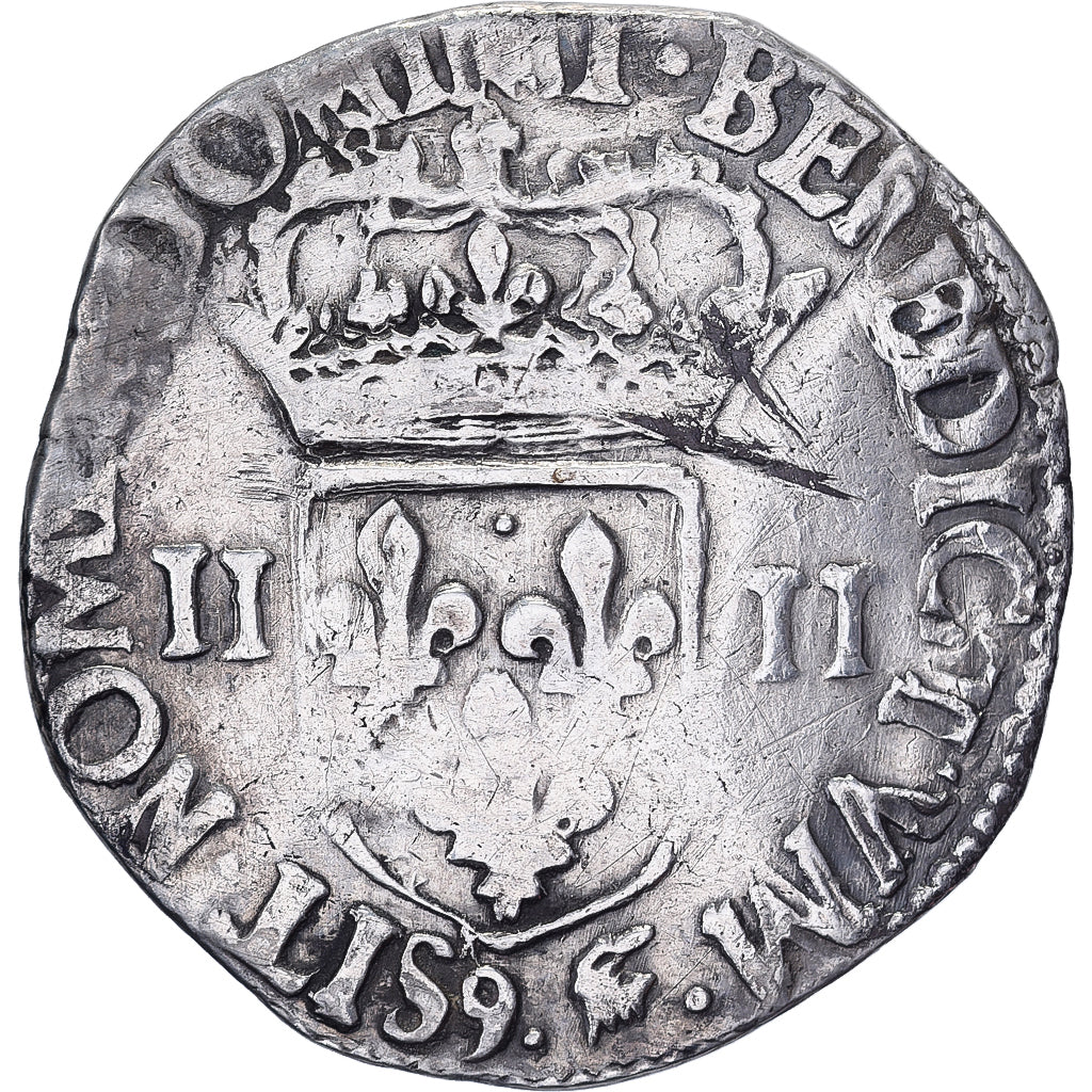 Francia, Henri III, 1/4 Ecu, 1588, Rennes, Plata, BC+, Gadoury:494