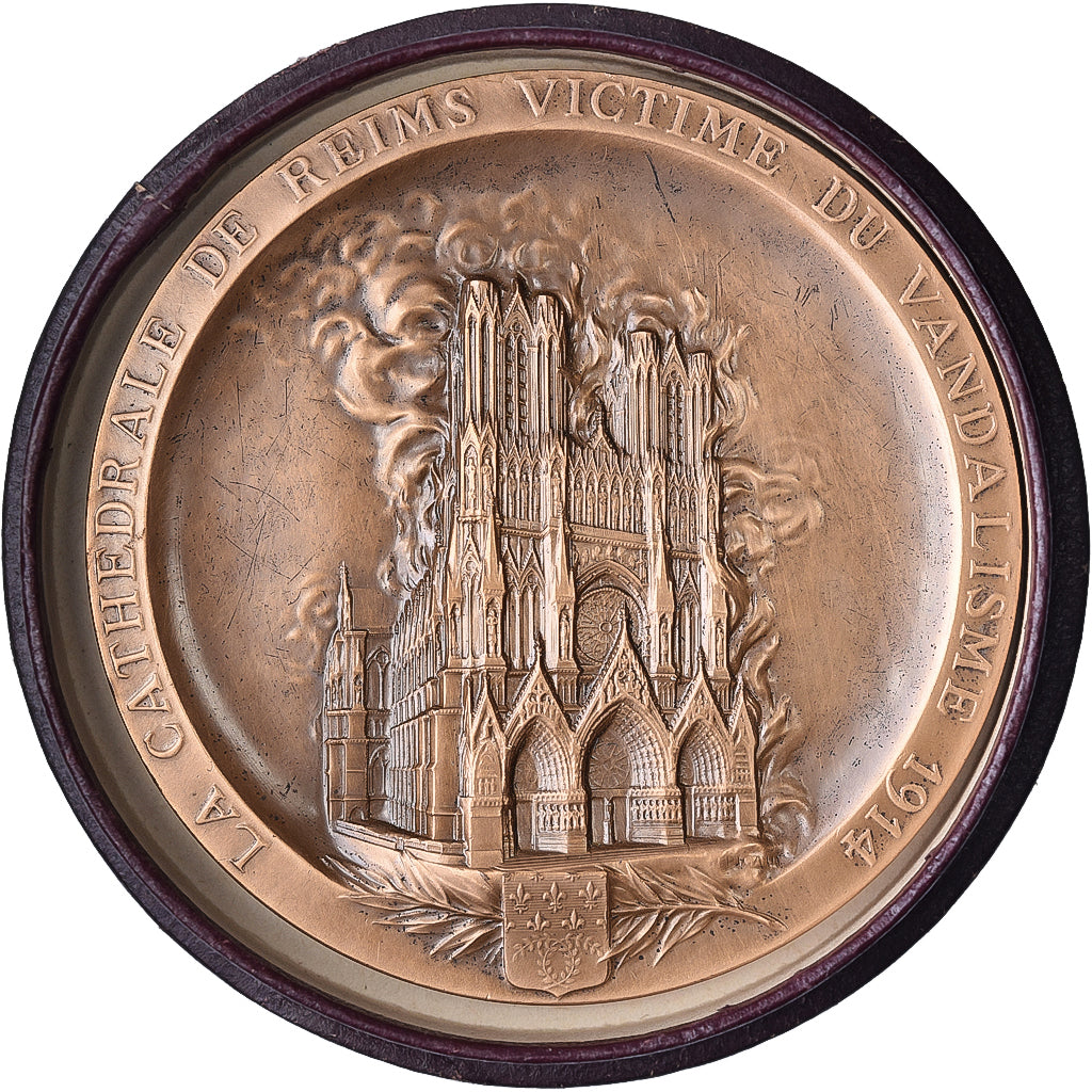 Francia, medalla, Reims, Bombardement et incendie de la Cathédrale, 1965