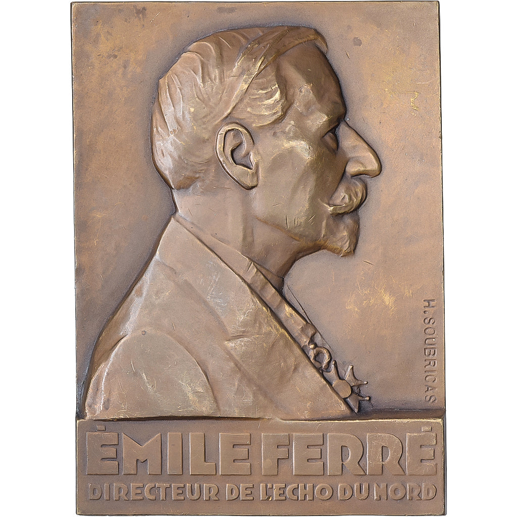 Francia, Plaquette, Émile Ferré, Directeur de l'Écho du Nord, 1929, Bronzo