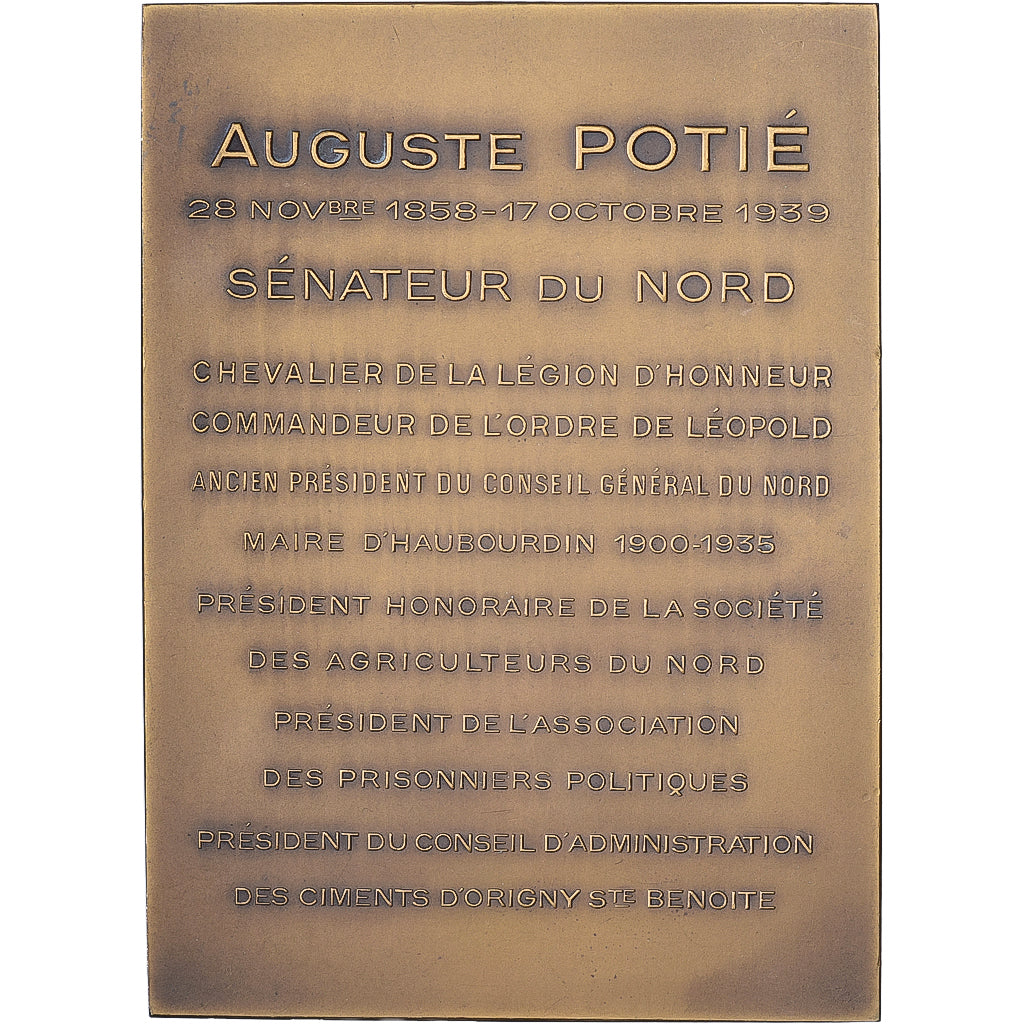 Francia, Plaquette, Auguste Potié, Sénateur du Nord, Bronzo, SPL