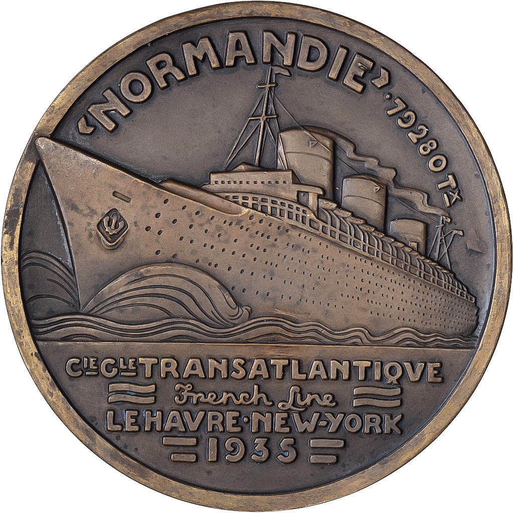 Francia, medaglia, Compagnie Générale Transatlantique, Normandie, 1935