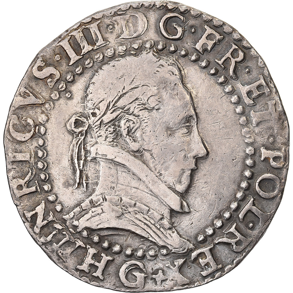 Francia, Henri III, Demi Franc, 1587, Poitiers, Plata, BC+, Gadoury:487
