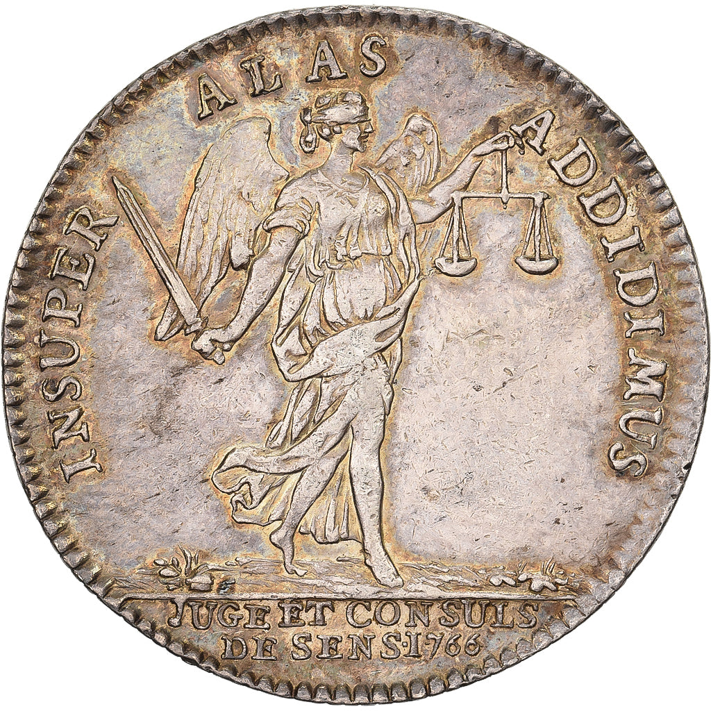 France, Token, Louis XV, Juges et Consuls de Sens, 1766, Silver, AU(55-58)