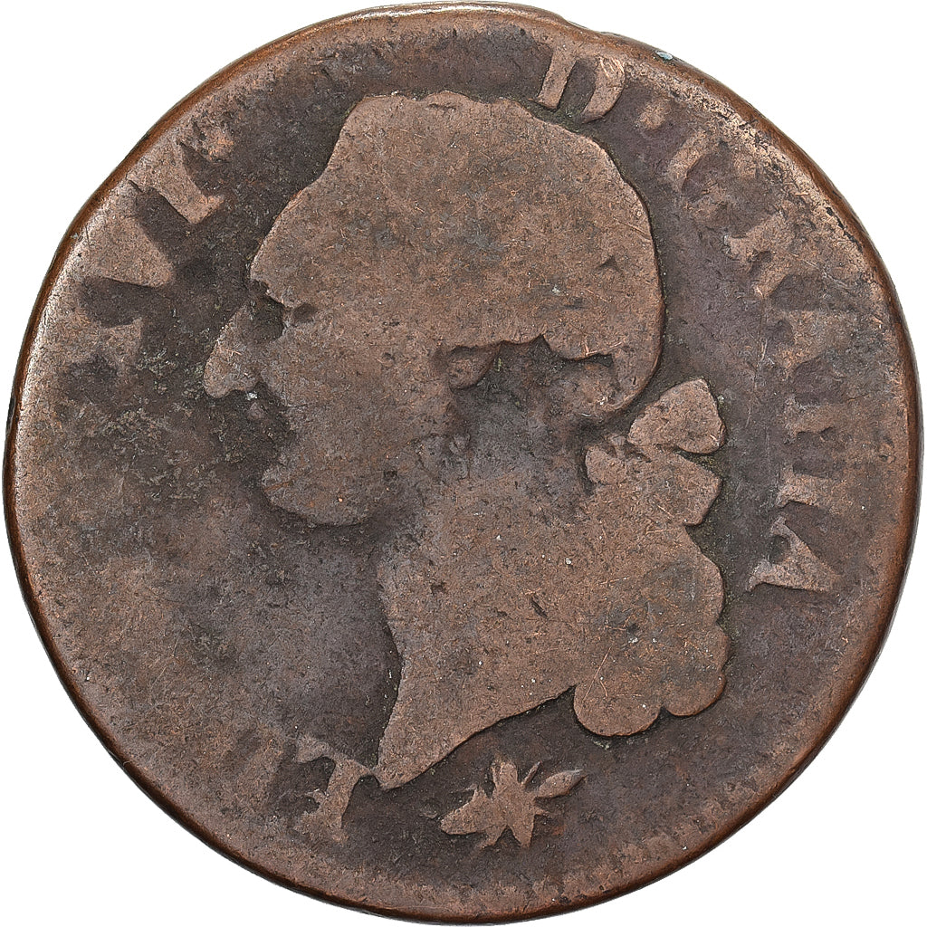 Francja, Louis XVI, Sol, 1791, Lyon, Miedź, F(12-15)