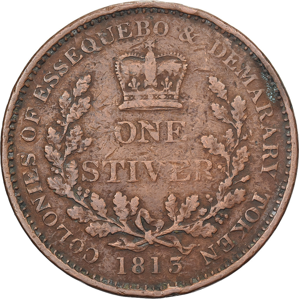 Demerara-Essequibo, George III, 1 Stiver, 1813, Cobre, BC+