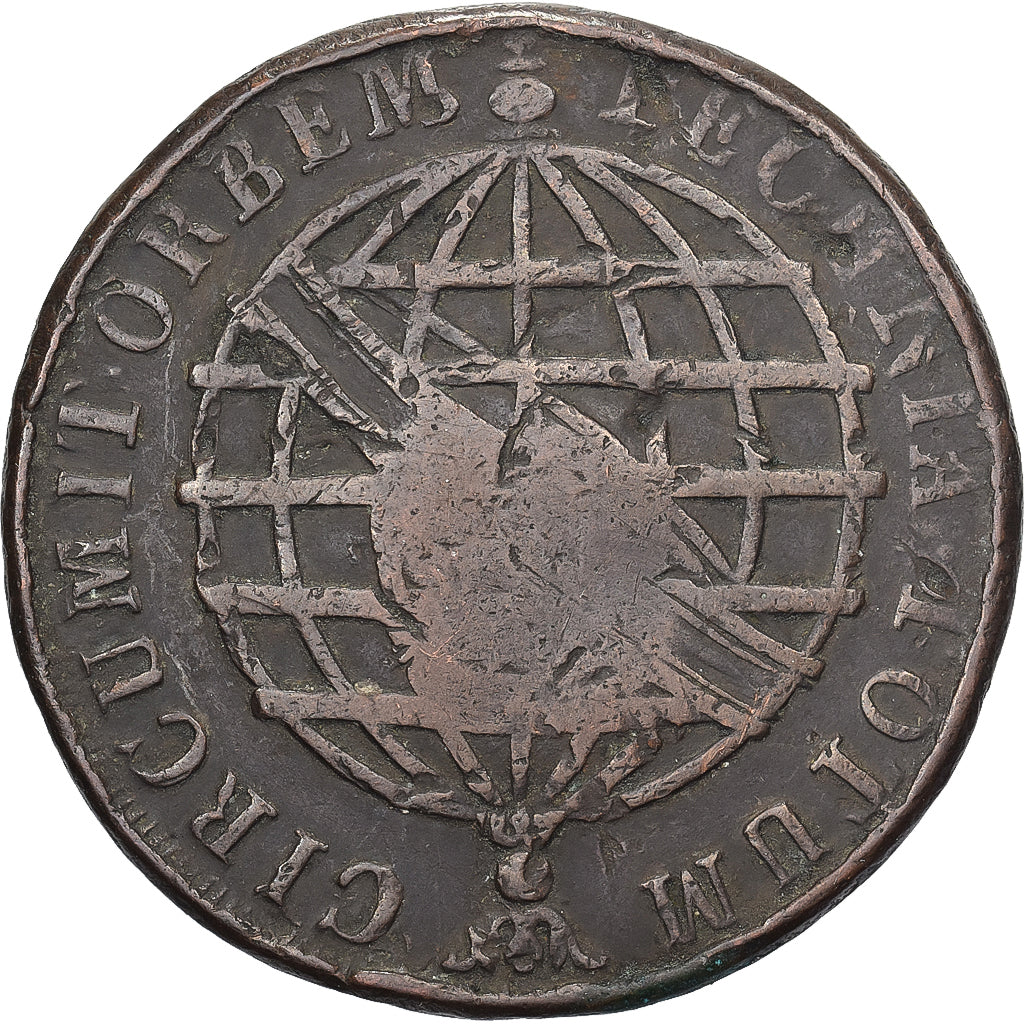 Brasil, Maria I, 20 Reis, 1784, Countermarked, Cobre, BC+