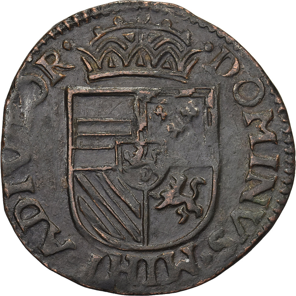 Países Baixos Espanhóis, Philip II, Liard, 1586, Tournai, Cobre, AU(50-53)