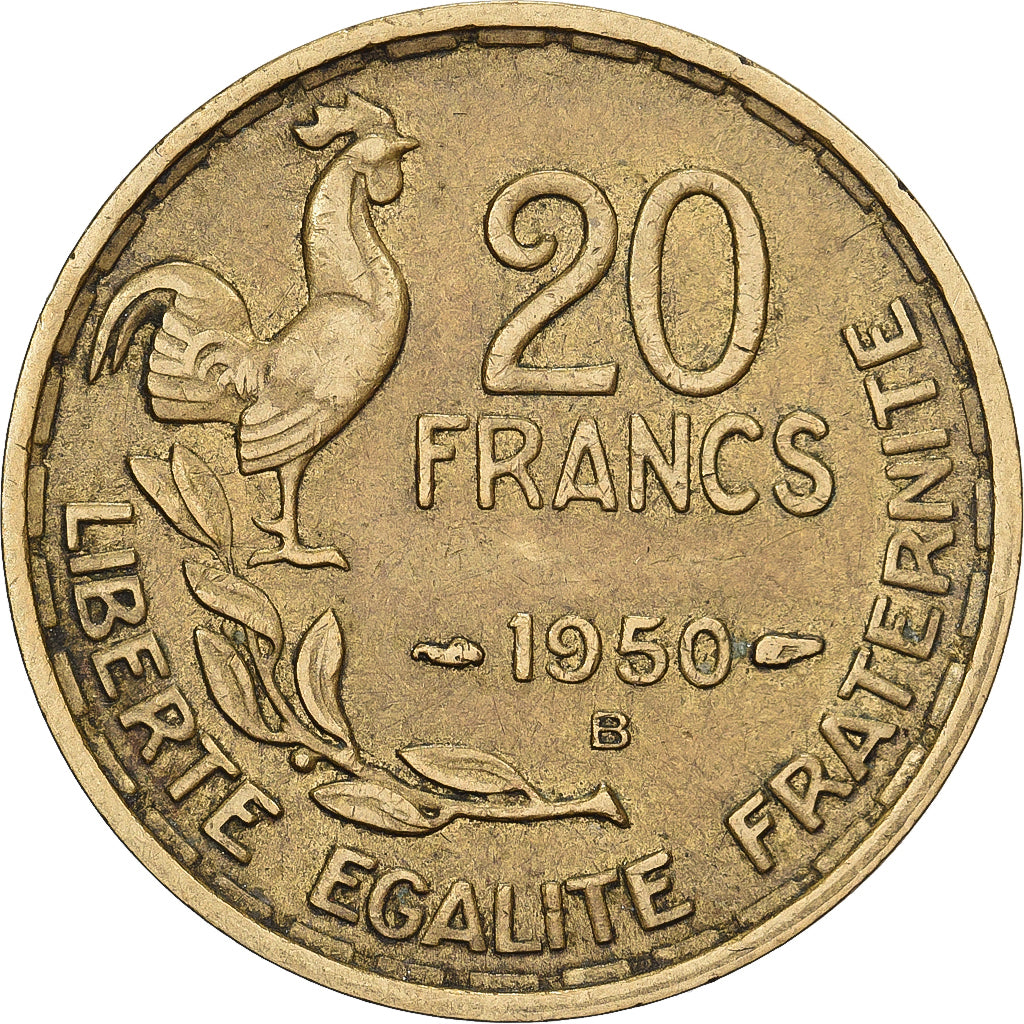 Francia, 20 Francs, Guiraud, 1950, Beaumont-Le-Roger, 3 faucilles