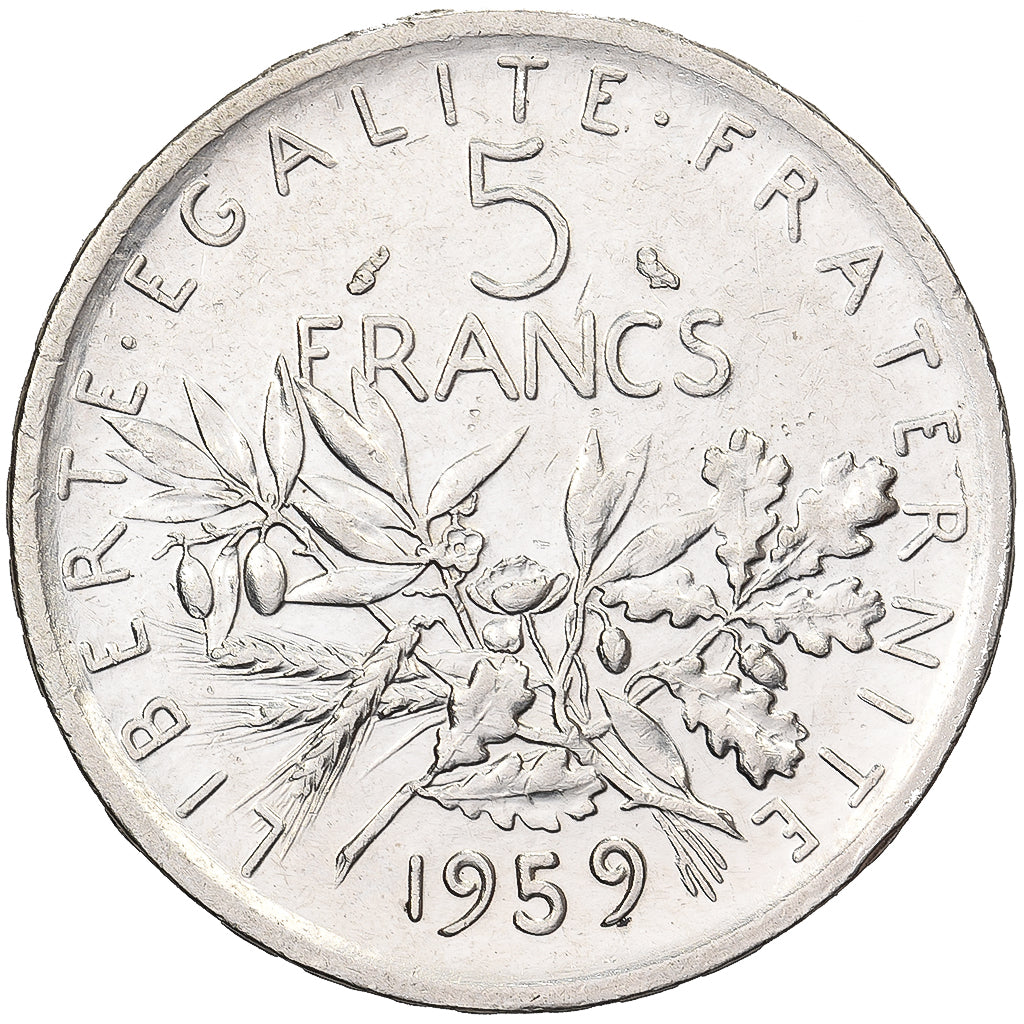Francia, 5 Francs, Semeuse, 1959, Paris, Pattern, Argento, SPL