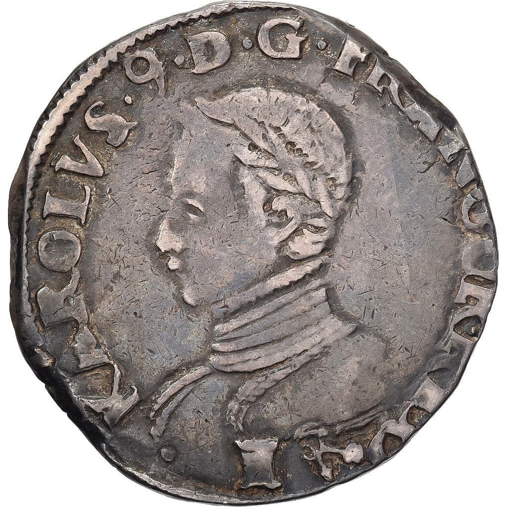 France, Charles IX, Teston aux deux K couronnés, 156(?), Bayonne, Silver, TB+