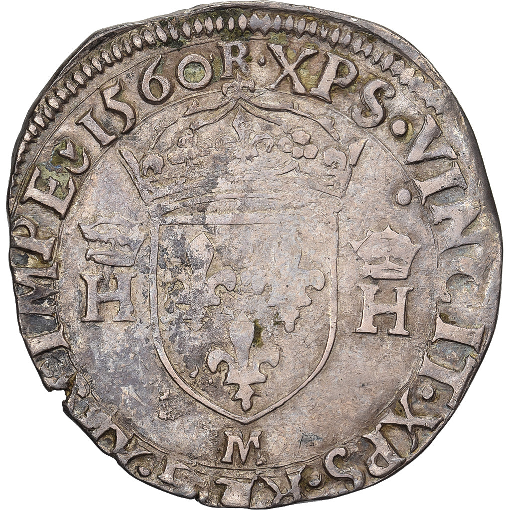 France, Henri II, Demi Teston, 1560, Toulouse, Bust D, Silver, VF(30-35)
