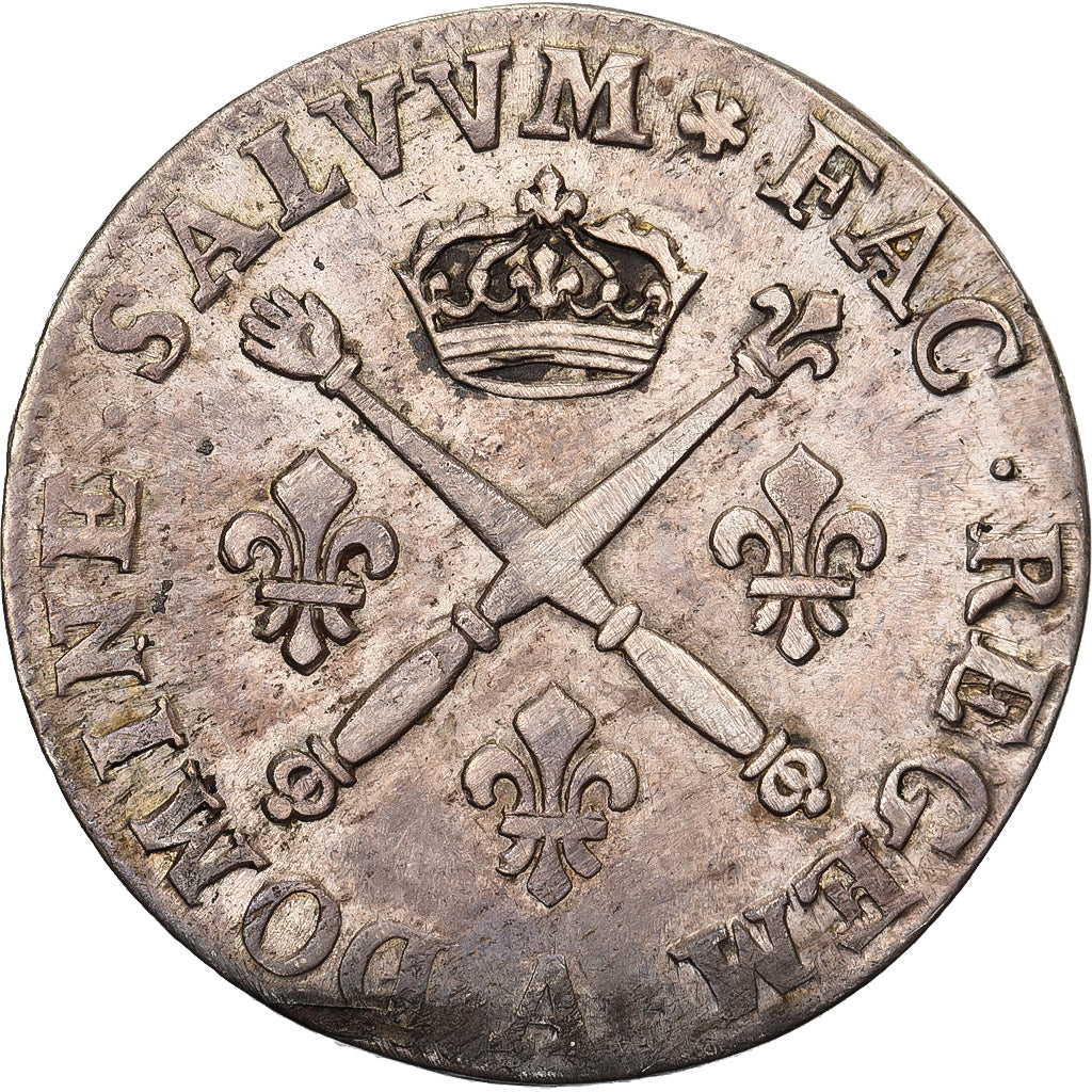 Francia, Louis XIV, 20 Sols aux insignes, 1708, Paris, Plata, MBC, Gadoury:164