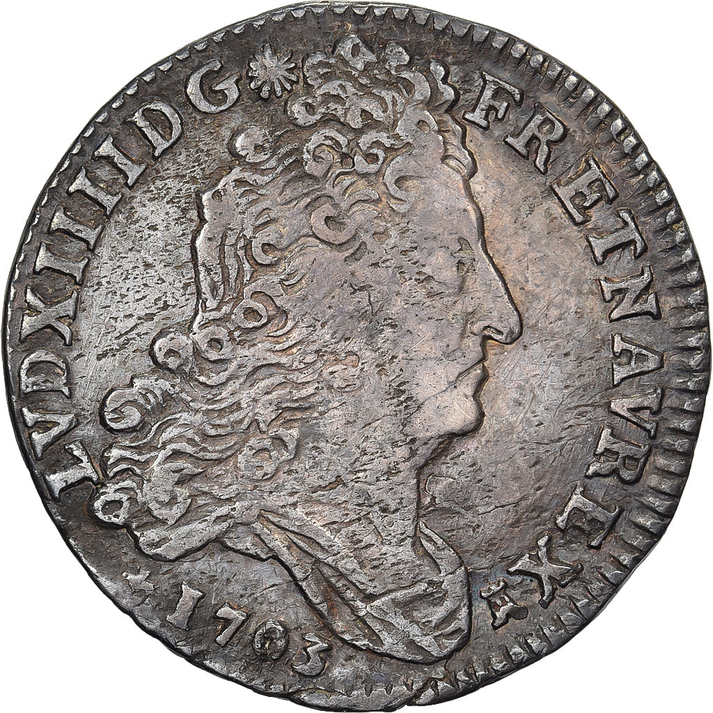 Francja, Louis XIV, 10 Sols aux insignes, 1703, Bordeaux, Srebro, EF(40-45)