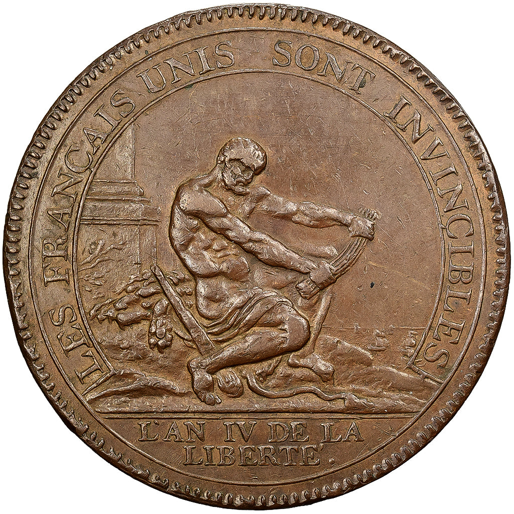 França, 5 Sols, Hercule, 1792 / AN 4, Paris, Bronze, AU(50-53)