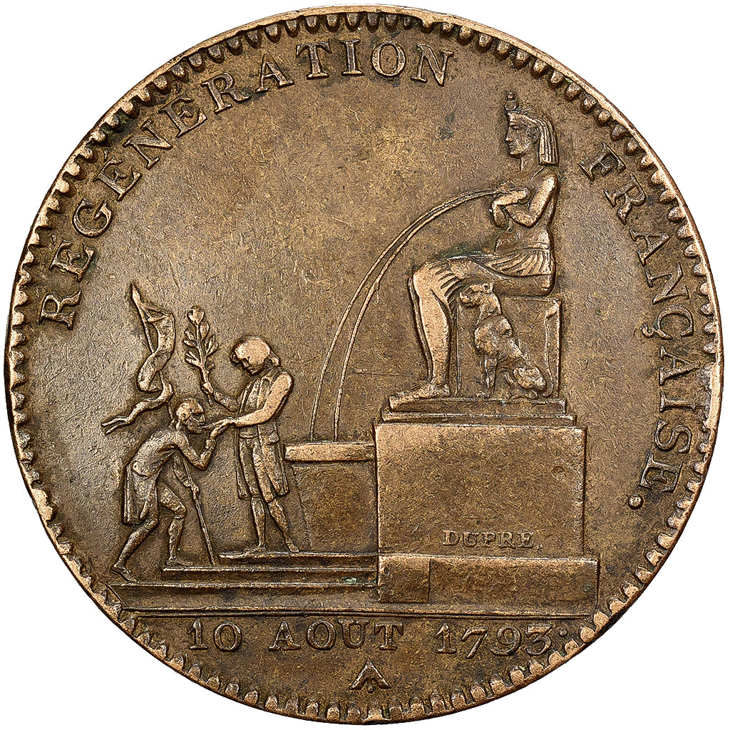 France, 5 Décimes, Régénération, 1793 / An 2, Paris, Bronze, AU(50-53)