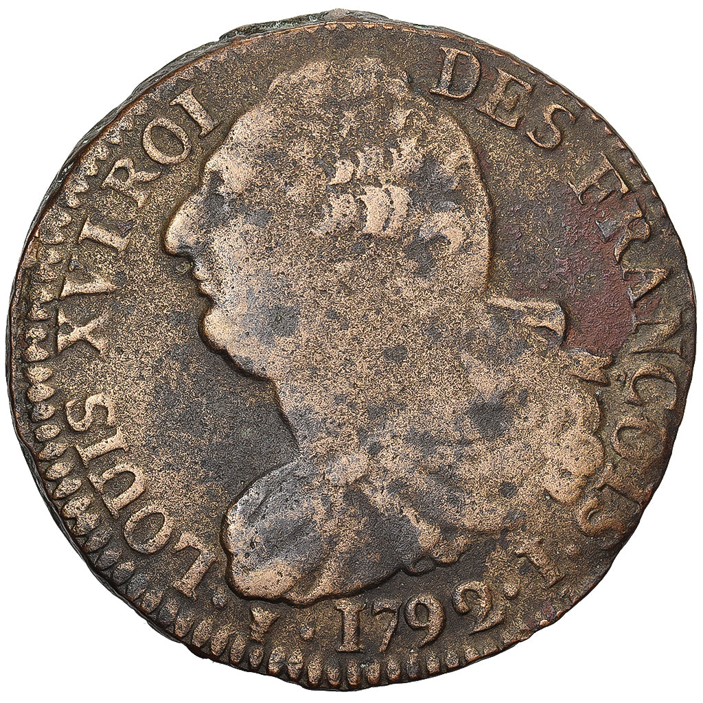 France, Louis XVI, 2 Sols, 1792 / AN 4, Limoges, Cuivre, TB+