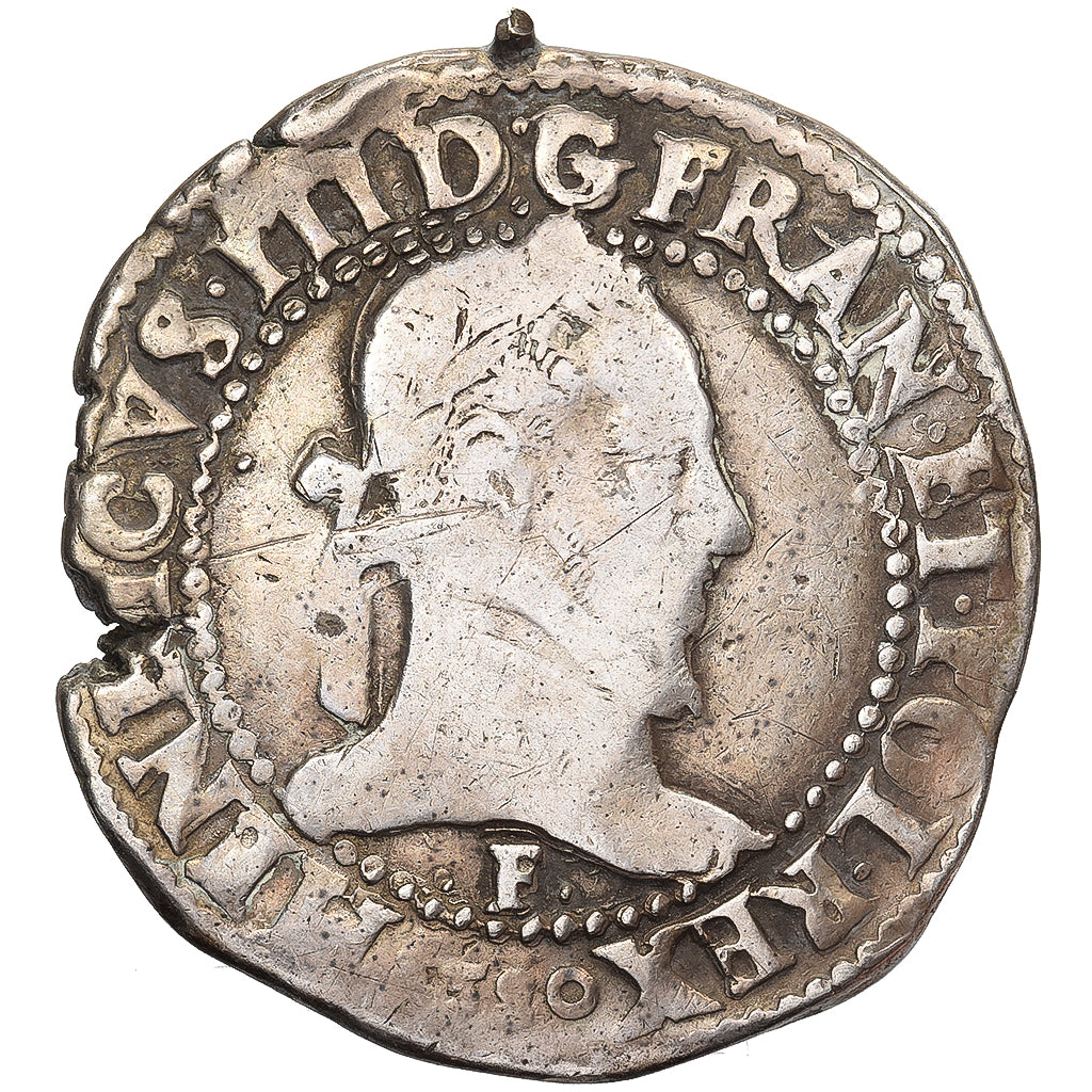 França, Henri III, Franc au Col Plat, 1580, Angers, Prata, VF(20-25)