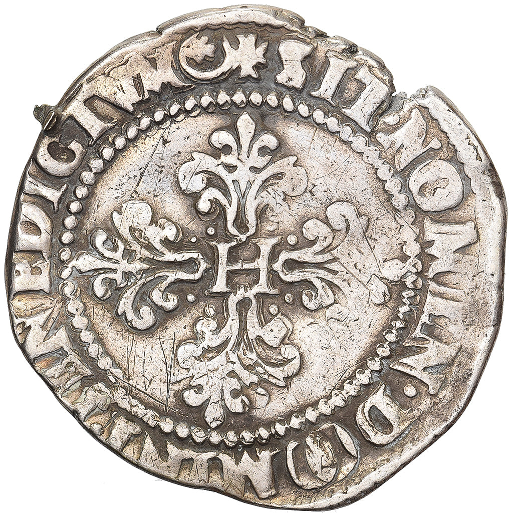 França, Henri III, Franc au Col Plat, 1580, Angers, Prata, VF(20-25)