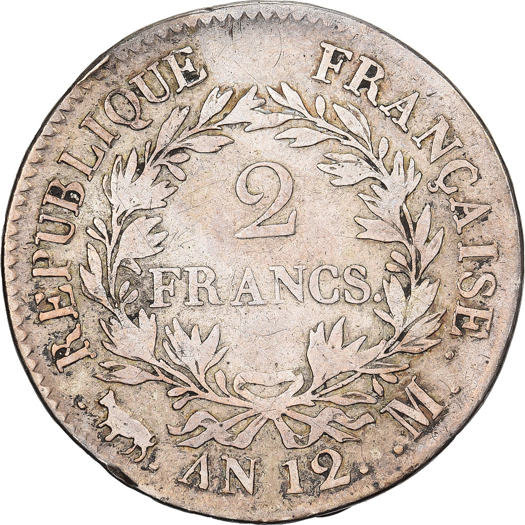 France, Napoléon I, 2 Francs, An 12, Toulouse, Argent, TB, Gadoury:495
