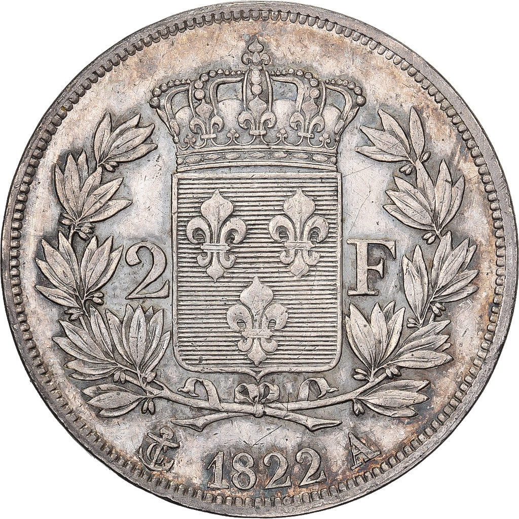 France, Louis XVIII, 2 Francs, 1822, Paris, Silver, AU(50-53), Gadoury:513