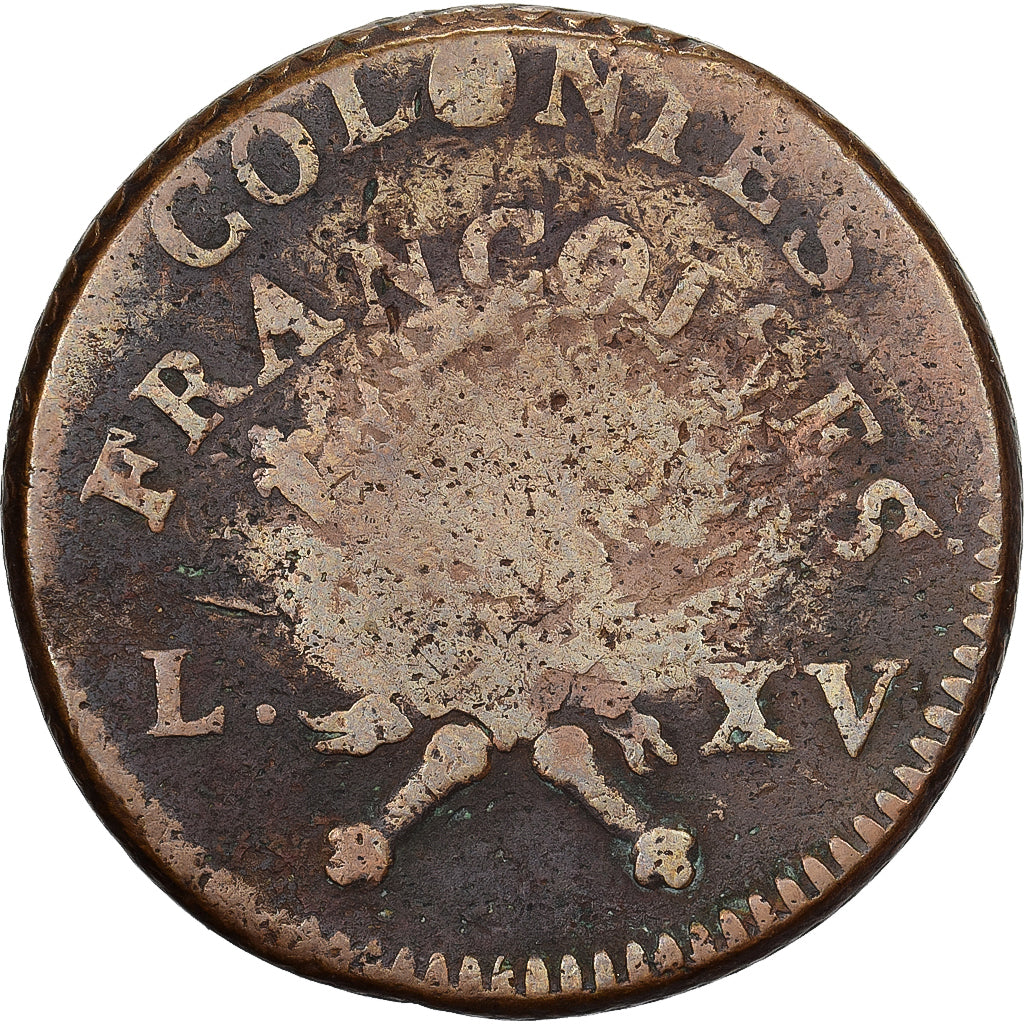 Guadalupe, 3 Sols 9 Deniers, 1793, Paris, Countermarked RF, Bronzo, MB