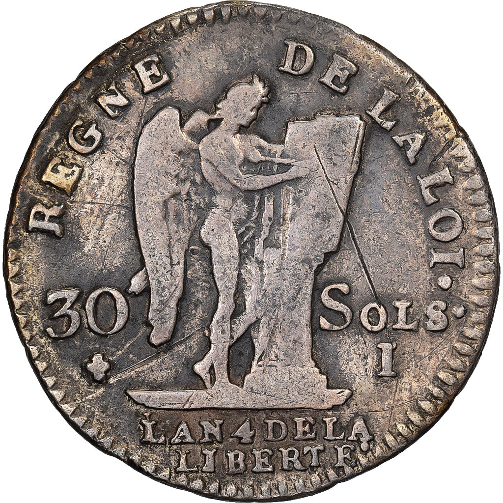 Francia, Louis XVI, 30 Sols, 1792 / AN 4, Limoges, Argento, MB, Gadoury:39