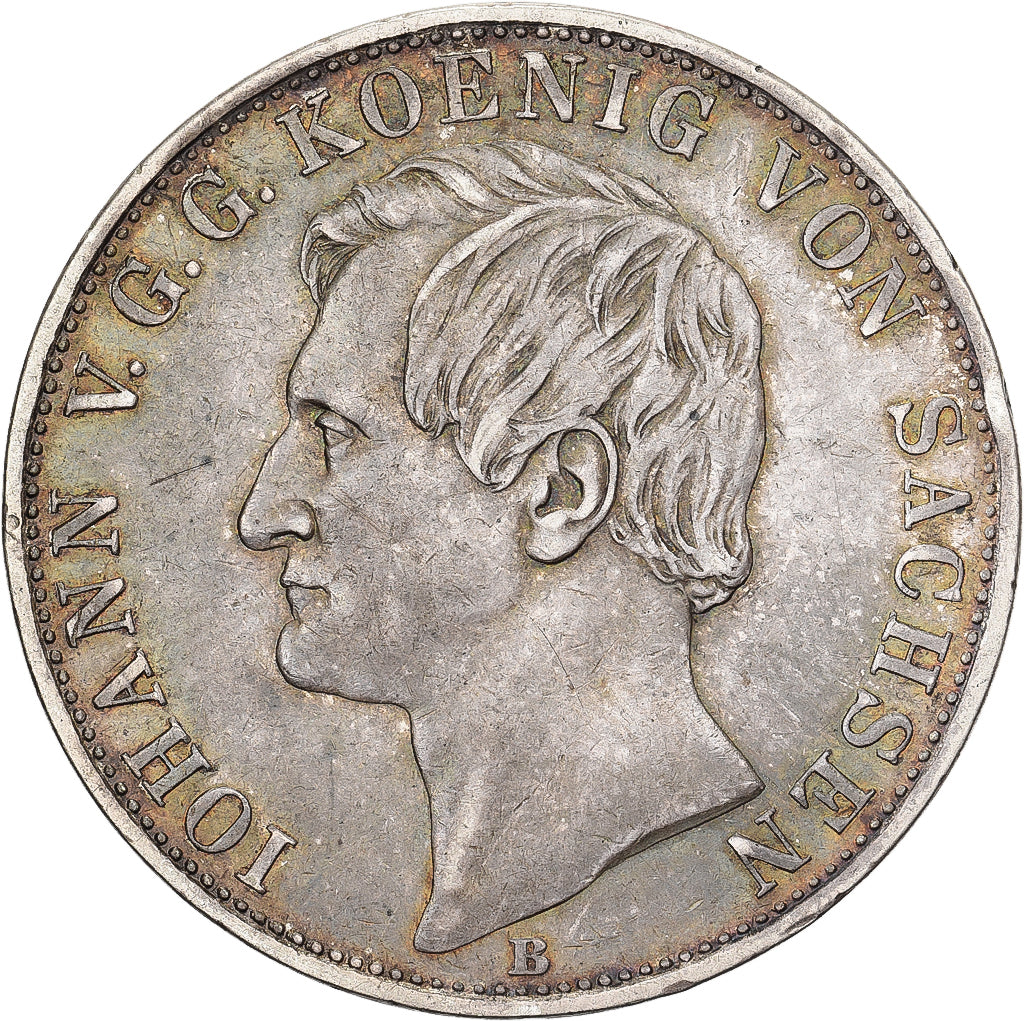 Kingdom of Saxony, Johann, 2 Thaler, Vereins, 1861, Dresden, Silver, AU(50-53)