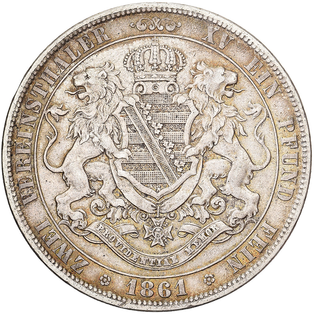 Kingdom of Saxony, Johann, 2 Thaler, Vereins, 1861, Dresden, Silver, AU(50-53)
