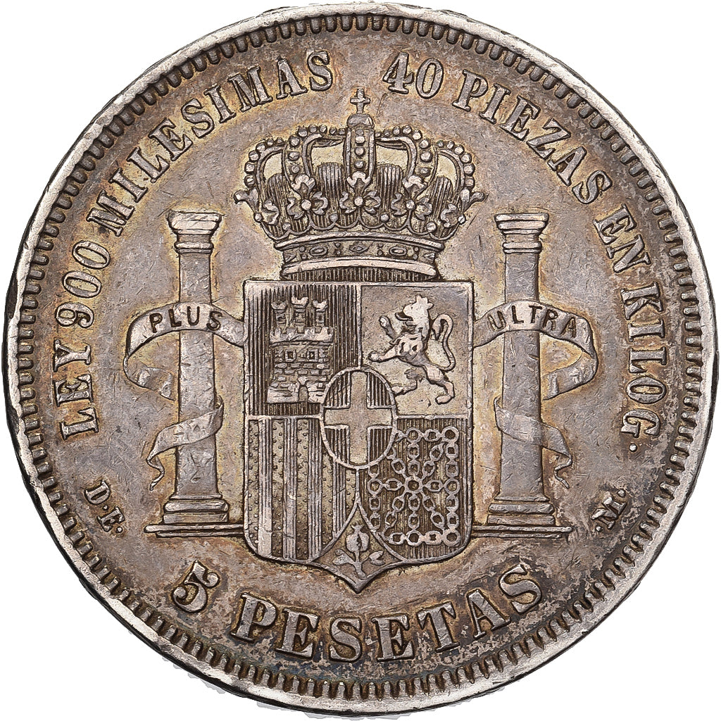 Spanje, Amadeo I, 5 Pesetas, 1875, Madrid, Zilver, ZF+