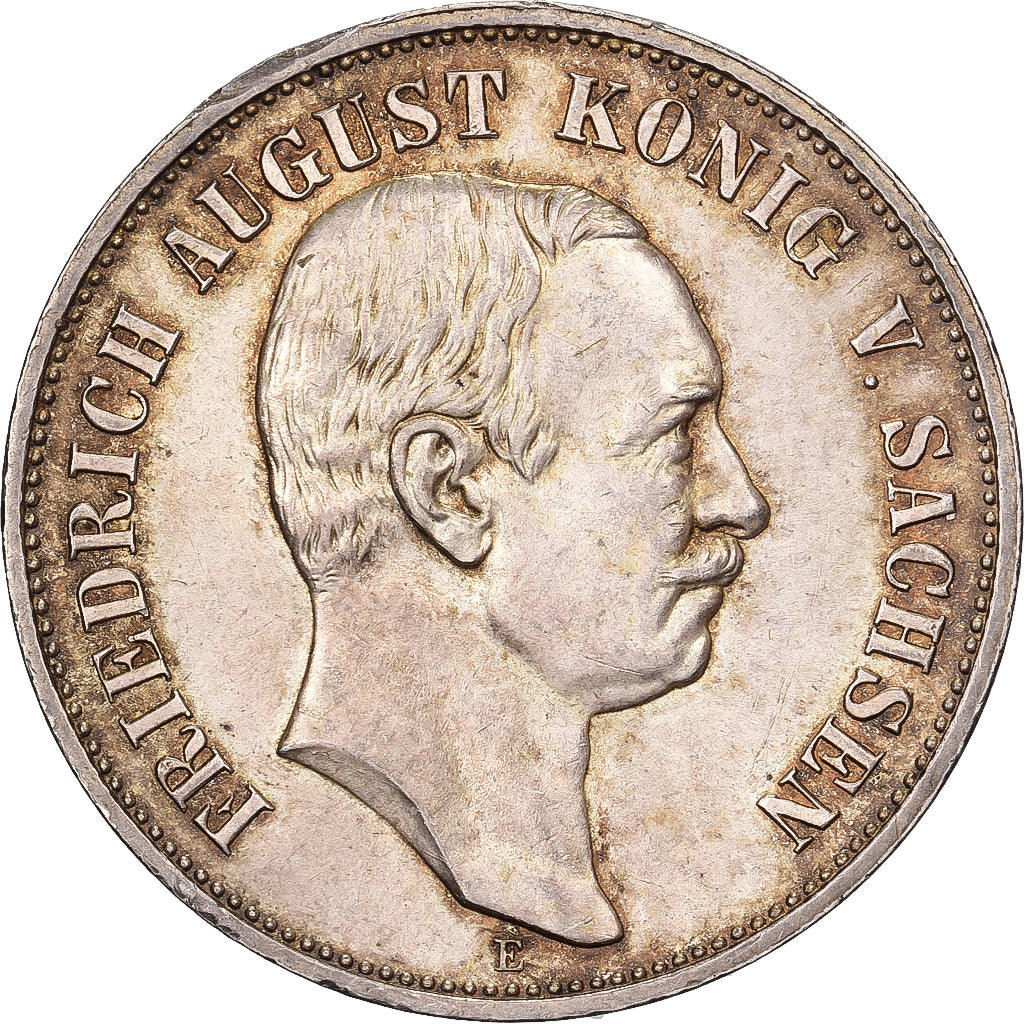 Kingdom of Saxony, Friedrich August III, 5 Mark, 1914, Muldenhütten, Argento