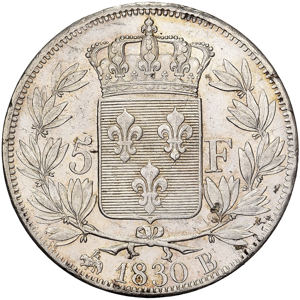 France, Charles X, 5 Francs, 1830, Rouen, Argent, TTB