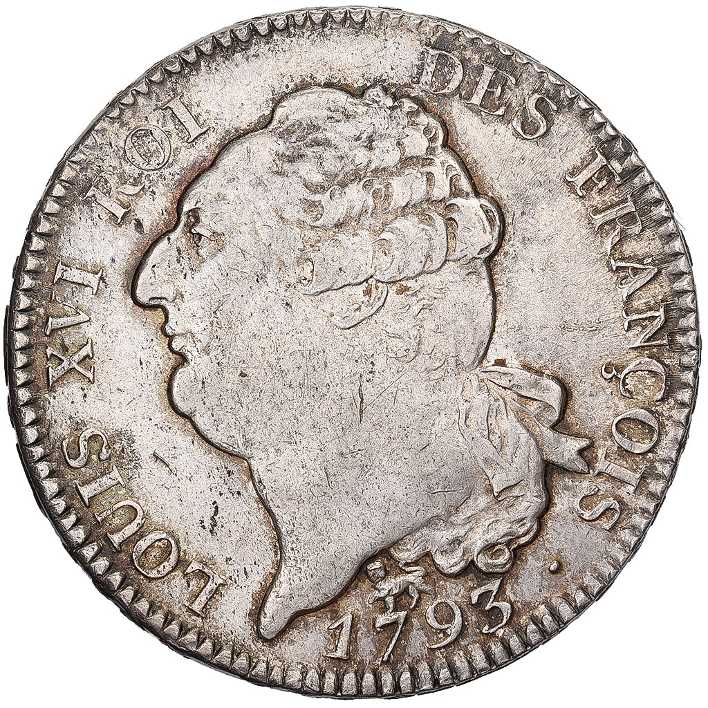 France, Louis XVI, 6 Livres, 1793 / AN 5, Paris, Silver, AU(50-53), Gadoury:55