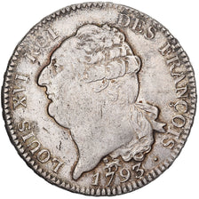 France, Louis XVI, 6 Livres, 1793 / AN 5, Paris, Silver, AU(50-53), Gadoury:55