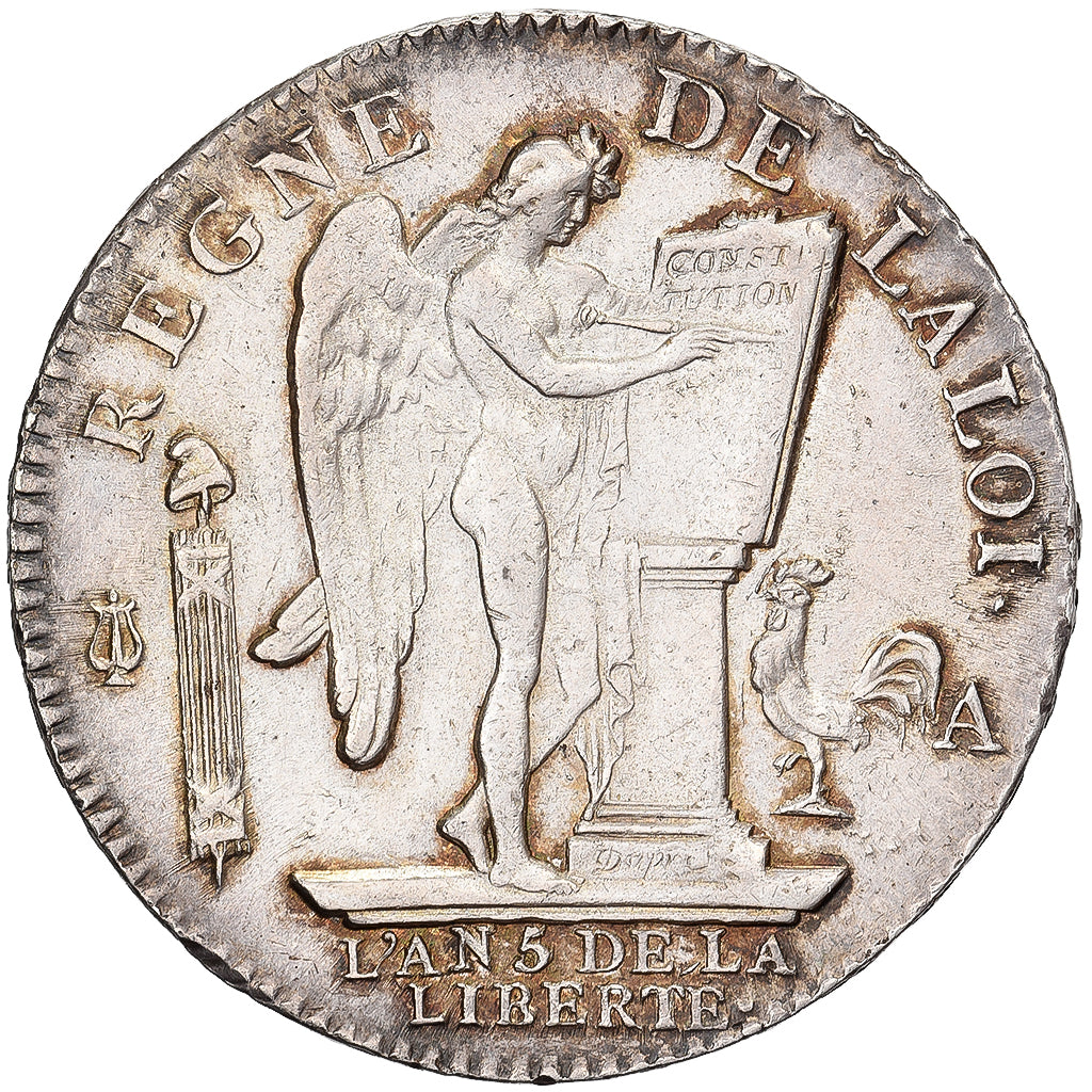 France, Louis XVI, 6 Livres, 1793 / AN 5, Paris, Silver, AU(50-53), Gadoury:55