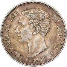 Spain, Alfonso XII, 5 Pesetas, 1876, Madrid, Silver, AU(50-53)