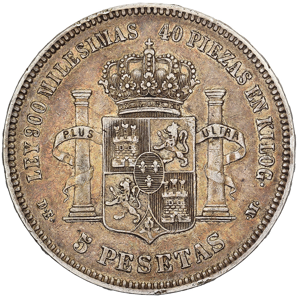 Espanha, Alfonso XII, 5 Pesetas, 1876, Madrid, Prata, AU(50-53)