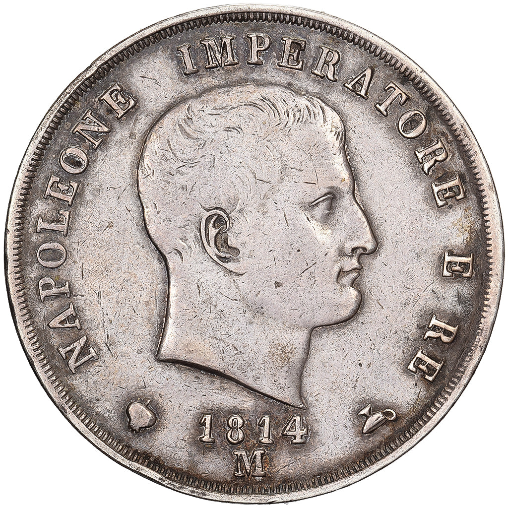 Kingdom of Italy, Napoleon I, 5 Lire, 1814, Milan, Plata, MBC, Gadoury:IT 28
