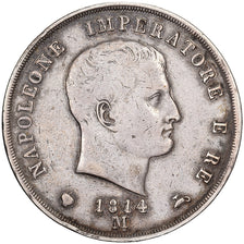 Kingdom of Italy, Napoleon I, 5 Lire, 1814, Milan, Argento, BB, Gadoury:IT 28