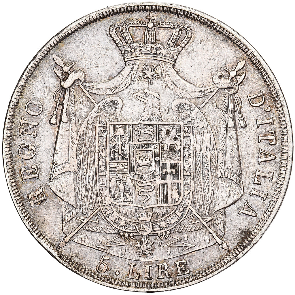Kingdom of Italy, Napoleon I, 5 Lire, 1814, Milan, Plata, MBC, Gadoury:IT 28