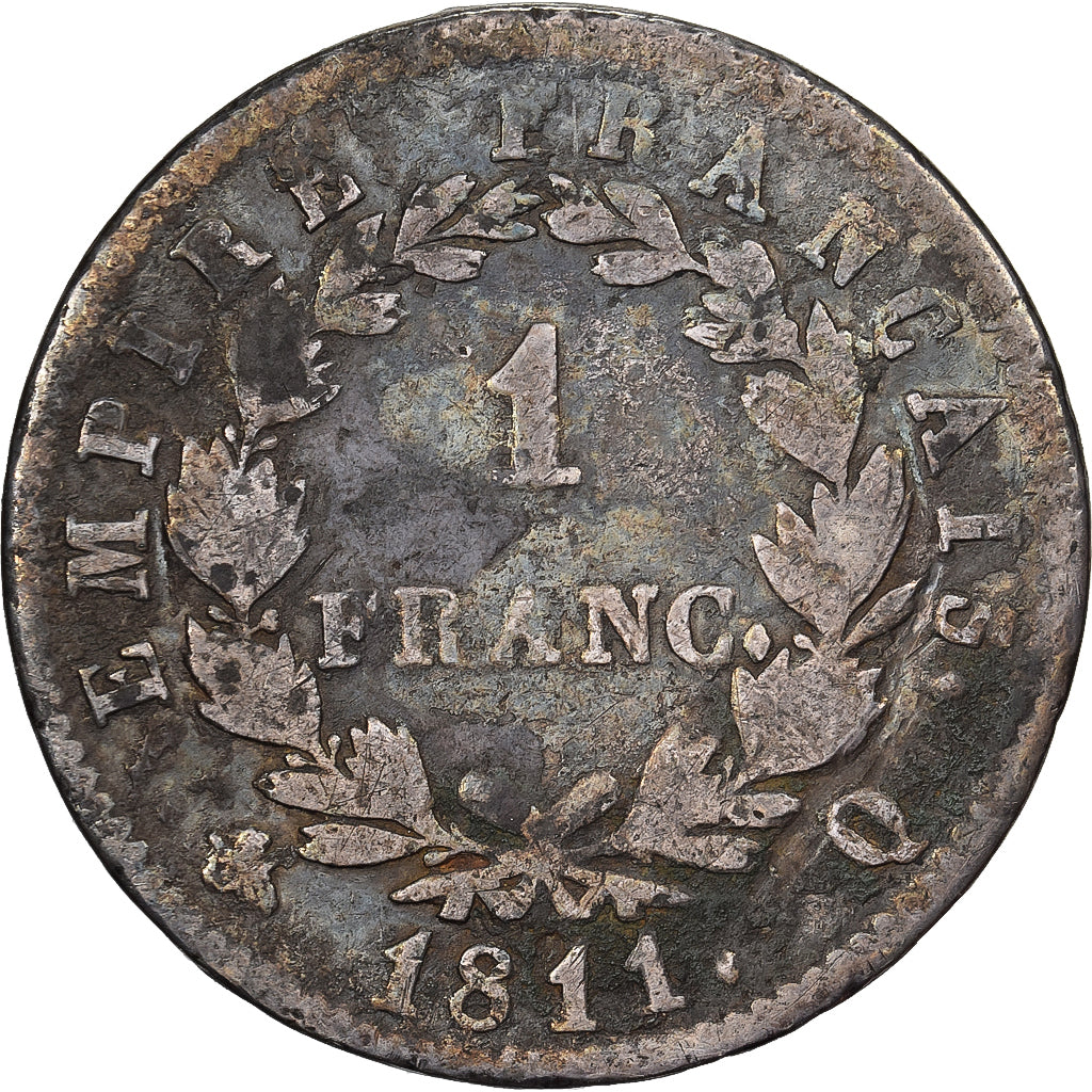 Francia, Napoleon I, 1 Franc, 1811, Perpignan, Plata, BC, Gadoury:447