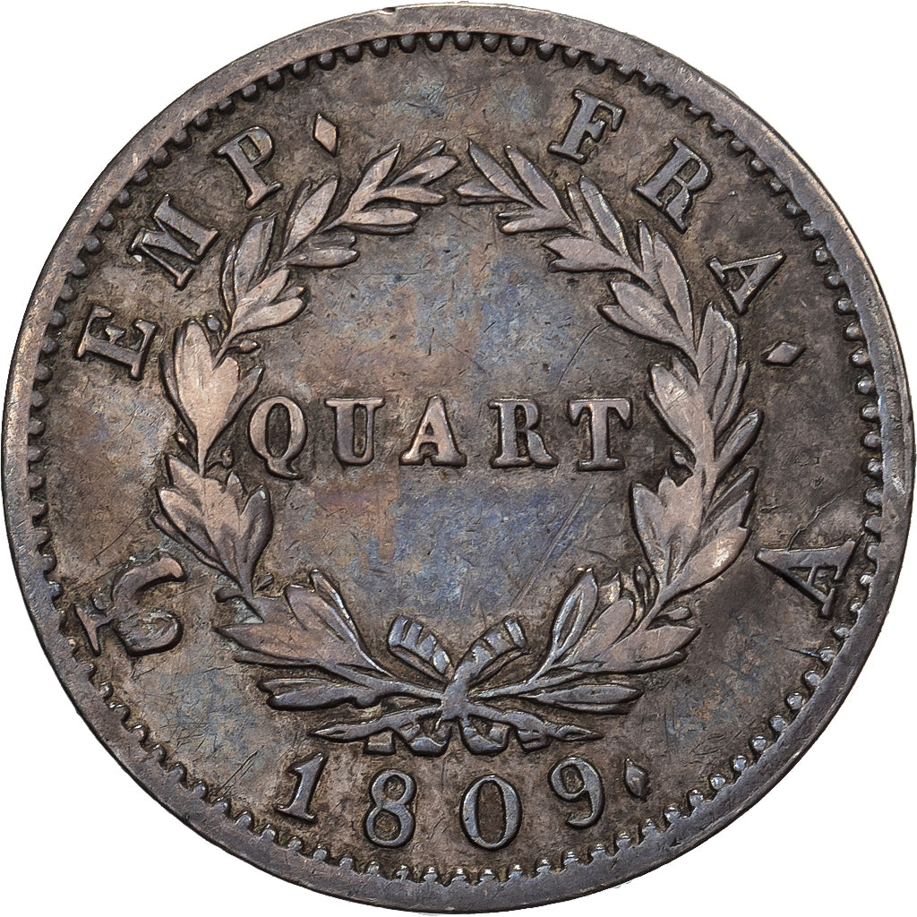 Frankrijk, Napoleon I, Quart, 1809, Paris, Zilver, ZF, Gadoury:350
