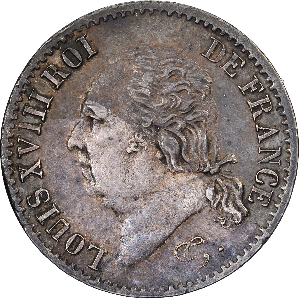 França, Louis XVIII, 1/4 Franc, 1818, Paris, Prata, MS(60-62), Gadoury:352