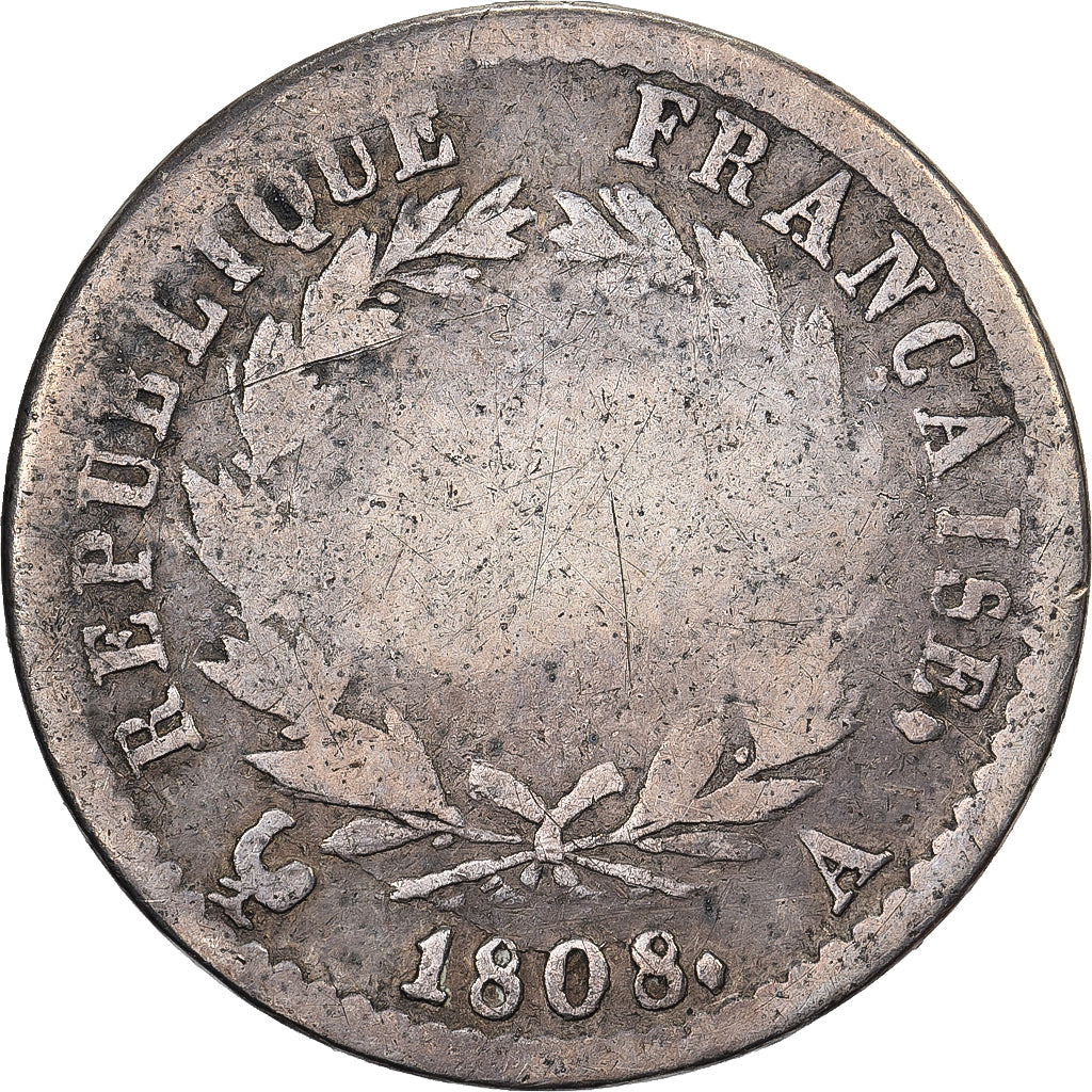 Francja, Napoleon I, Demi Franc, 1808, Paris, Srebro, F(12-15), Gadoury:398
