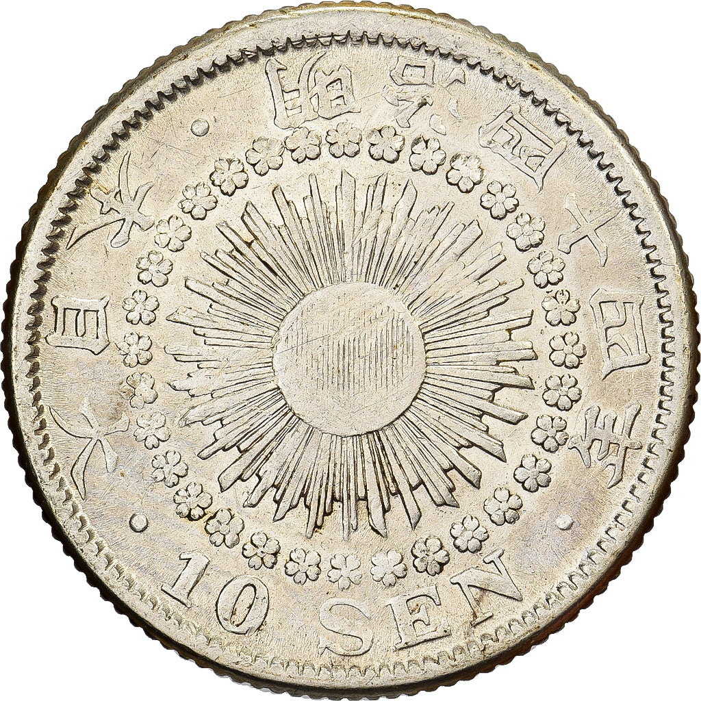 Japon, Mutsuhito, 10 Sen, Ère Meiji, Yr. 44 (1911), Argent, TB+