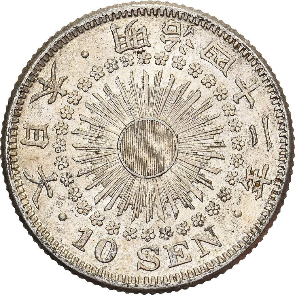 Japon, Mutsuhito, 10 Sen, Ère Meiji, Yr. 42 (1909), Argent, TTB+