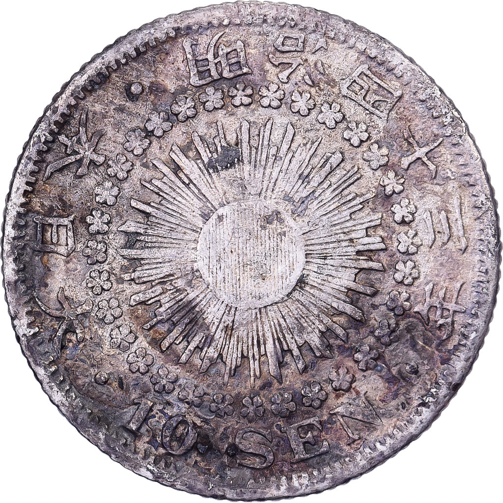 Japon, Mutsuhito, 10 Sen, Ère Meiji, Yr. 43 (1910), Argent, TB+